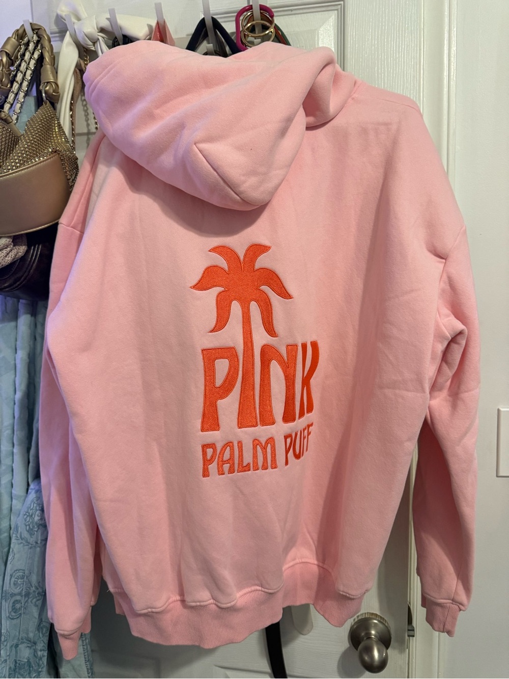 PINK PALM PUFF HOODE (LARGE)